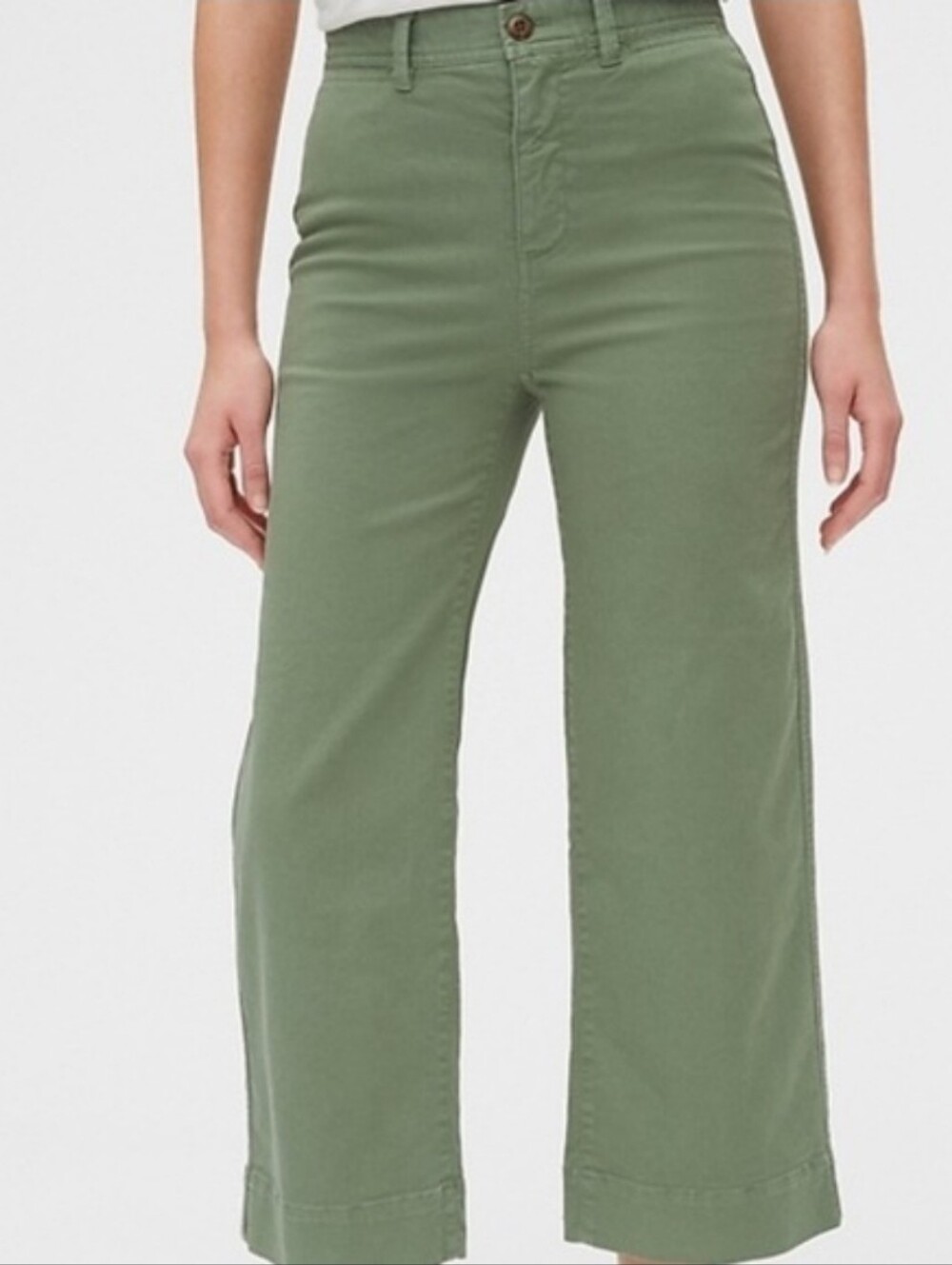 Gap High Rise Wide Leg Crop Pants Trousers Cropped Olive Green Twill Chino 4